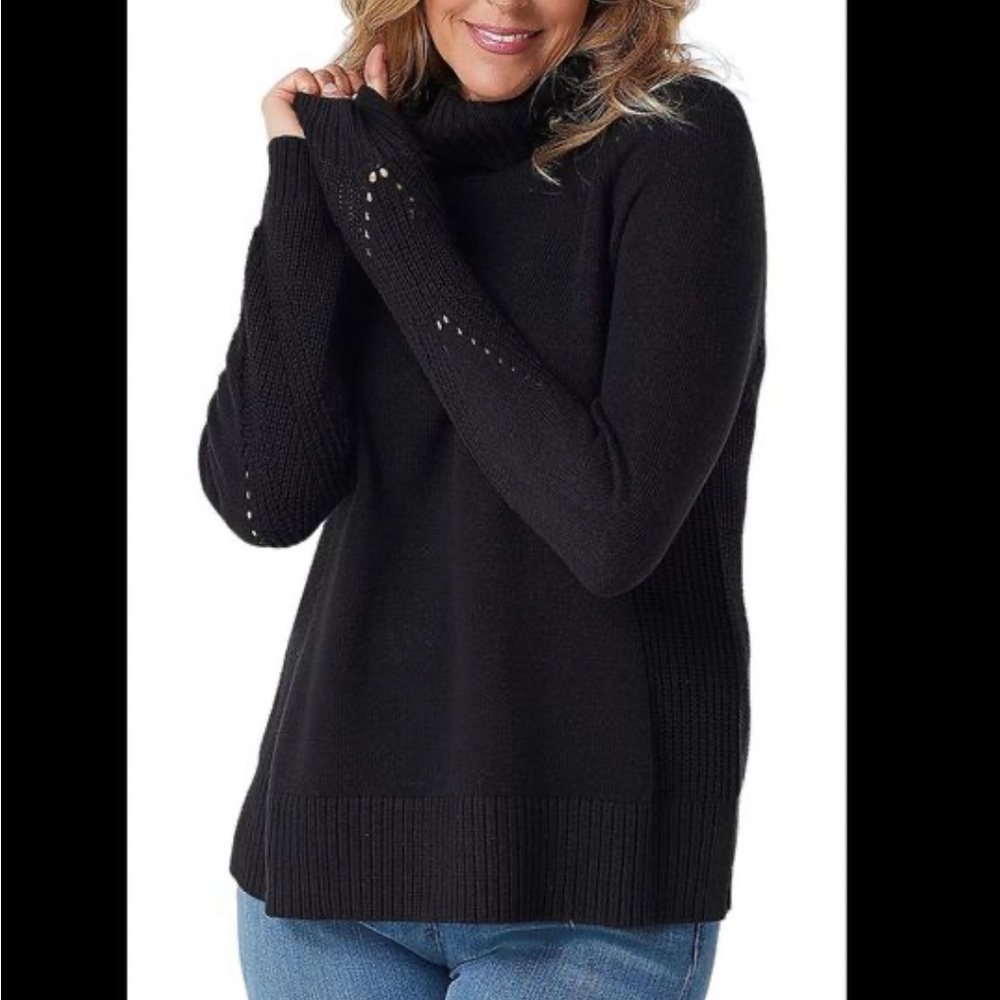 Isaac Mizrahi Live! Mixed Stitch Turtleneck Sweater Black Size Small